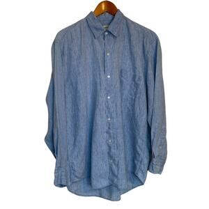 Banana Republic Shirt Men Medium Blue Button Up Linen Collared Business Casual